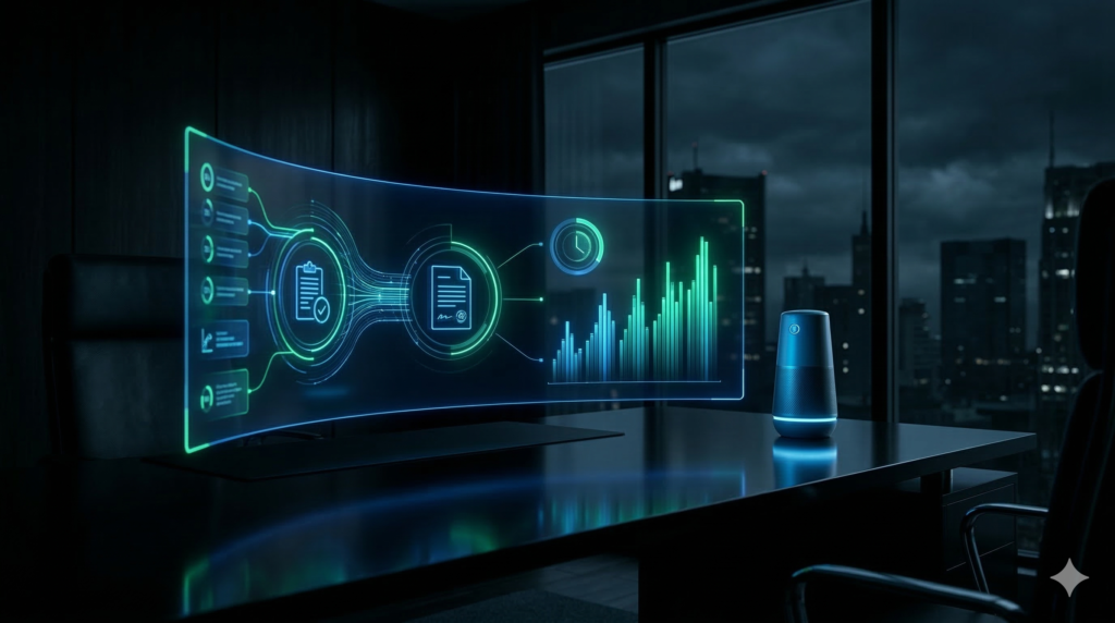 Abstract visualization of automated legal intake technology maximizing billable hours for a law firm.